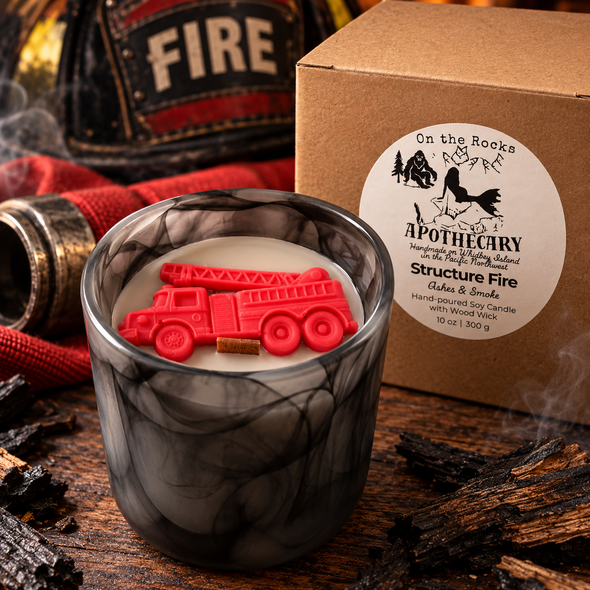 Structure Fire Wood Wick Candle - Tribute to Firefighters