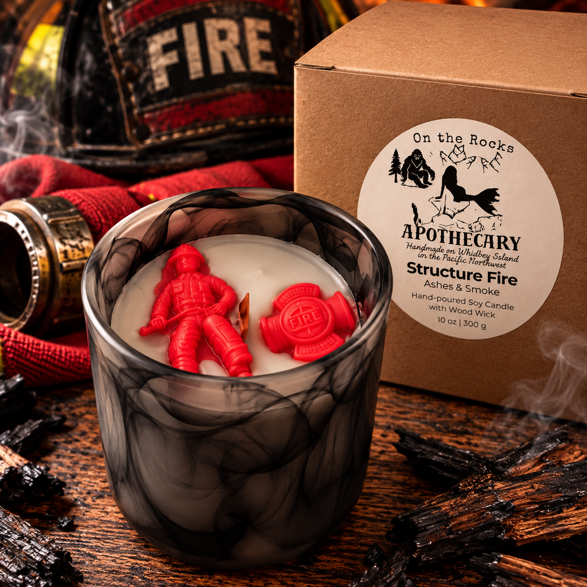 Structure Fire Wood Wick Candle - Tribute to Firefighters